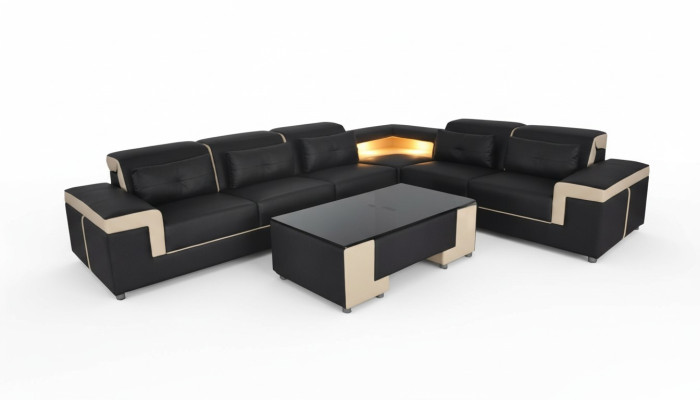 Narożnik Skóra Modern XXL Kanapa Żywy krajobraz Kanapy Sofy Sofa Sofa L Kształt B2021 Tabela