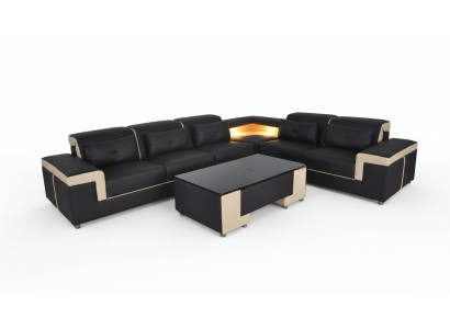 Narożnik Skóra Modern XXL Kanapa Żywy krajobraz Kanapy Sofy Sofa Sofa L Kształt B2021 Tabela