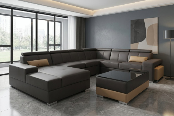 Narożnik Skóra Modern XXL Couch Żywy krajobraz Skórzana Sofa Sofa Kształt U C4010 Tabela New