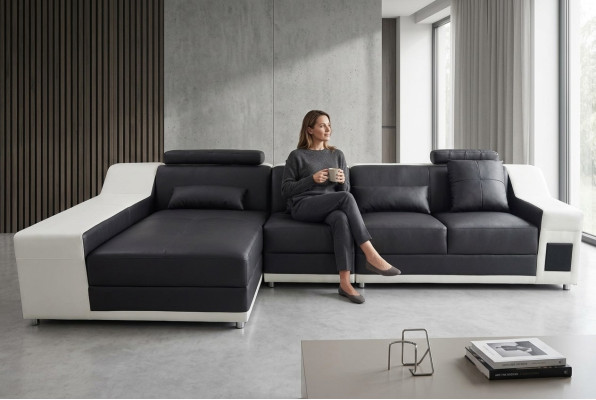 Narożnik Skóra Modern XXL Couch Żywy krajobraz Skórzana sofa w kształcie litery L B2017B