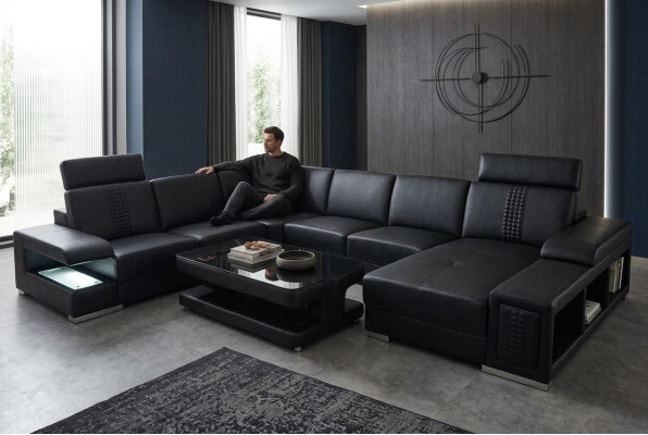 Skóra Sofa Kanapa Podkładka Narożnik Siedziba Ustaw Narożnik couchen Żywy krajobraz +Tabela