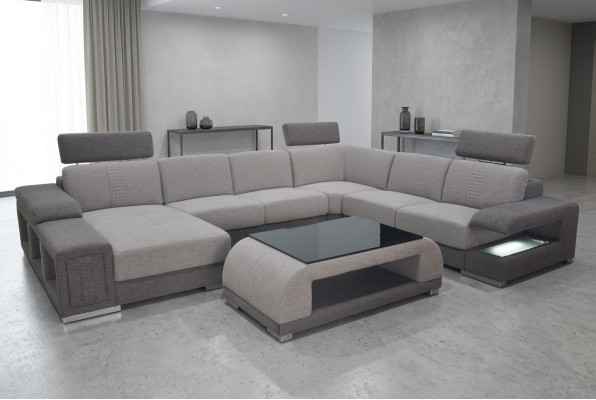 Narożnik Materiał Modern XXL Kanapa Żywy krajobraz Włókienniczy Sofa Kształt U B2015 Materiał +Tabela