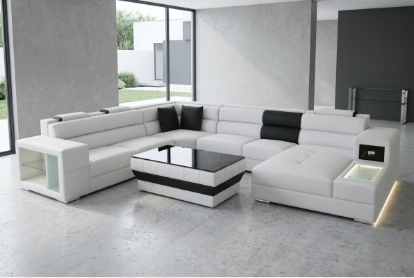 Narożnik Skóra Modern XXL Couch Żywy krajobraz Skórzana Sofa Sofa Kształt U B2006