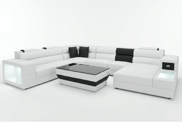 Narożnik Skóra Modern XXL Couch Żywy krajobraz Skórzana Sofa Sofa Kształt U B2006