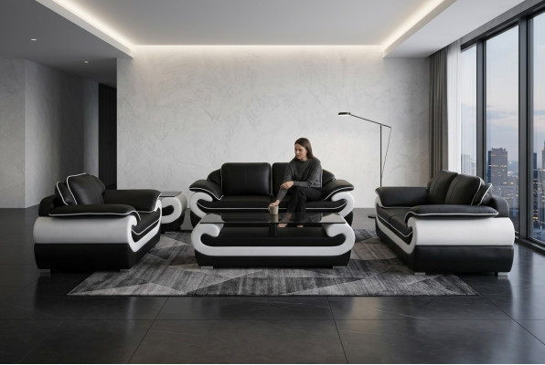 Sofa Kanapa Siedziba Podkładka Komplet Skóra Ustawić 3+2+1 Sofy Designer