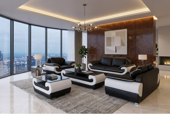 Sofa Kanapa Siedziba Podkładka Komplet Skóra Ustawić 3+2+1 Sofy Designer