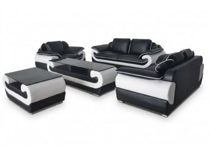 Sofa Kanapa Siedziba Podkładka Komplet Skóra Ustawić 3+2+1 Sofy Designer