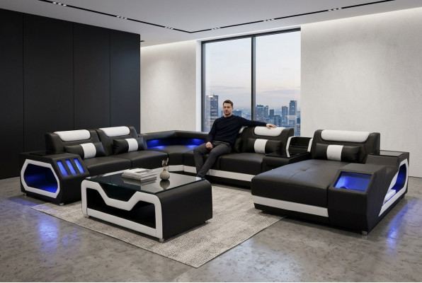 Design Skóra Podkładka Siedziba Narożnik Skóra Narożnik Krajobraz Pokój New Living Sofa Podkładka