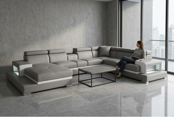 Design Skóra Podkładka Siedziba Pokój Sofa Narożnik Sofy Kanapa Designer Ustawić XXL