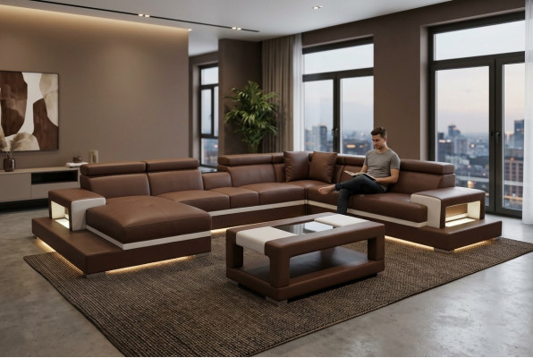 Design Skóra Podkładka Siedziba Pokój Living Sofa Narożnik Kanapa Designer Ustawić +Tabela