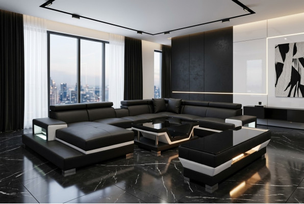 Design Skóra Podkładka Siedziba Pokój Narożnik Sofa Sofa Designer Ustawić