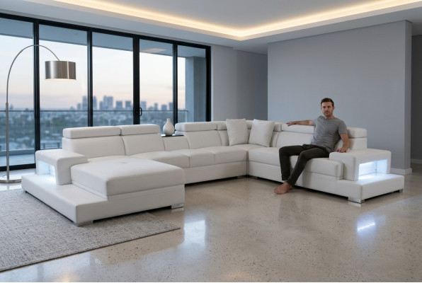 Design Skóra Podkładka Siedziba Pokój Narożnik Sofa rozkładana XXL Designer