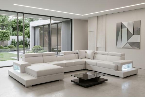 Design Skóra Podkładka Siedziba Pokój Narożnik Sofa rozkładana XXL Designer