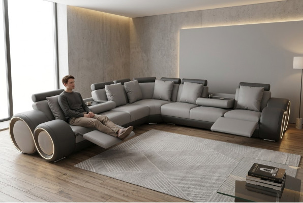 Narożnik Skóra Modern XXL Couch Żywy krajobraz Skórzana Sofa Sofa L-Shape A1163 III