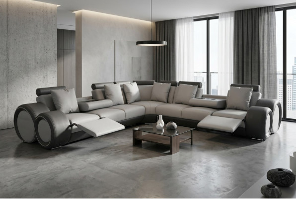 Narożnik Skóra Modern XXL Couch Żywy krajobraz Skórzana Sofa Sofa L-Shape A1163 III