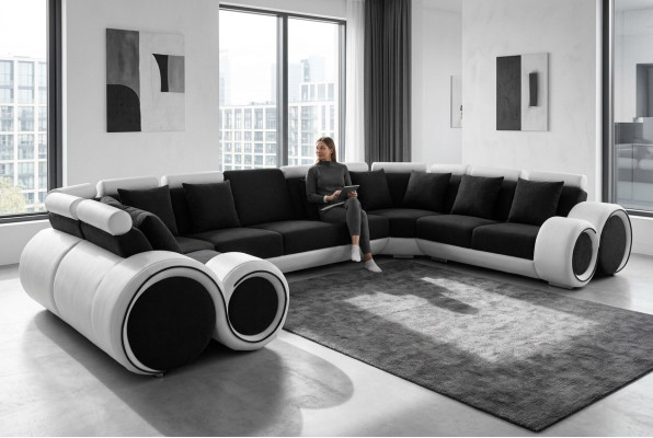 Narożnik Skóra Modern XXL Couch Żywy krajobraz Skórzana Sofa Sofa Kształt U A1163 +