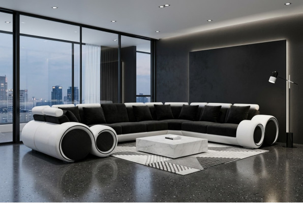 Narożnik Skóra Modern XXL Couch Żywy krajobraz Skórzana Sofa Sofa Kształt U A1163 +