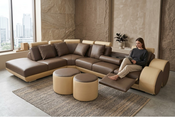 XXL Kanapa Duża Narożnik Sofa Skóra Narożnik Ustawić Narożnik Krajobraz Podkładka L Kształt