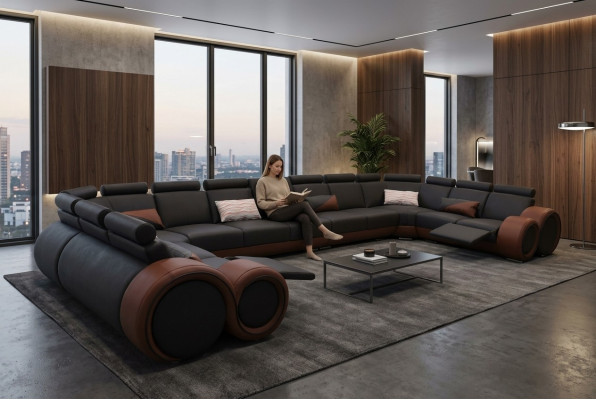 Kanapa XXL Duża Narożnik Sofa Skóra Narożnik Ustawić Krajobraz Narożnik Podkładka Living