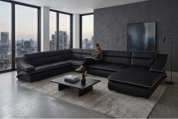 Narożnik Sofa Skóra Kanapa Narożnik Ustawić Narożnik Krajobraz U Shape Podkładka Nowość