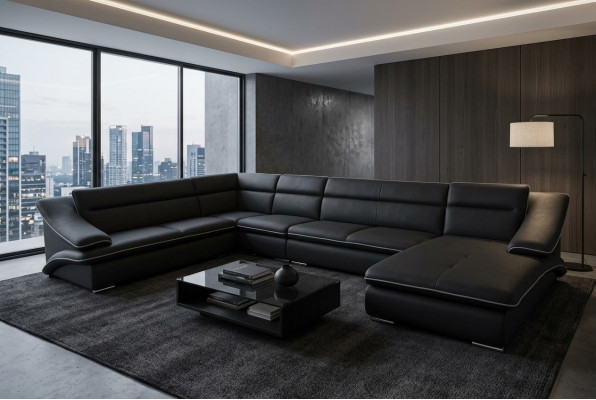 Narożnik Sofa Skóra Kanapa Narożnik Ustawić Narożnik Krajobraz U Shape Podkładka Nowość