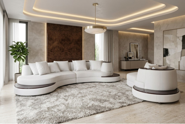 Luxury Living Narożnik Skóra Ustawić Krajobraz Podkładka Narożnik XXL Duża Sofa