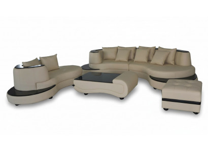 Luxury Living Narożnik Skóra Ustawić Krajobraz Podkładka XXL Duża Sofa U Shape + Szezlong + Tabela