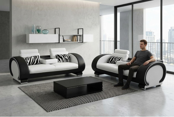 Sofa Kanapa Siedziba Podkładka Komplet Ustawić 3+3 Sofy Designerskie Kanapy Skóra