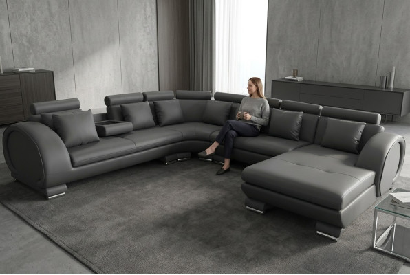 Narożnik Skóra Sofa Kanapa Podkładka Siedziba Żywy krajobraz Design XXL Kształt U