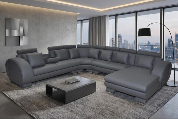 Narożnik Skóra Sofa Kanapa Podkładka Siedziba Żywy krajobraz Design XXL Kształt U