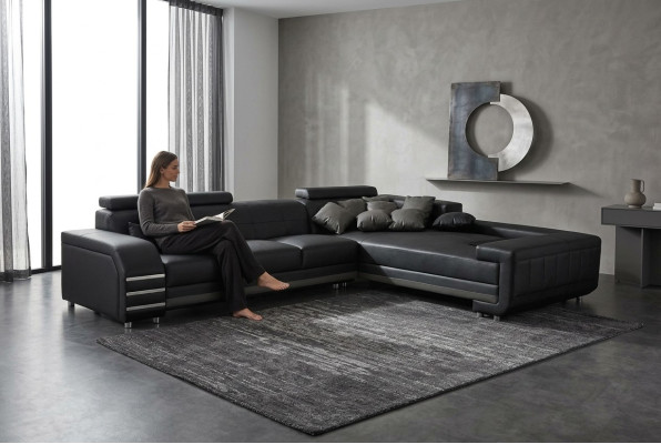 Narożnik Skóra Sofa Kanapa Podkładka Siedziba Ustaw Żywy krajobraz Design XXL