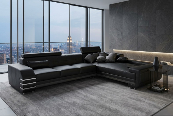 Narożnik Skóra Sofa Kanapa Podkładka Siedziba Ustaw Żywy krajobraz Design XXL