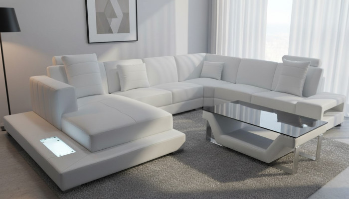 Narożnik Skóra Sofa Kanapa Podkładka Narożnik Siedziba Ustawić Żywy krajobraz Design XXL Kształt U