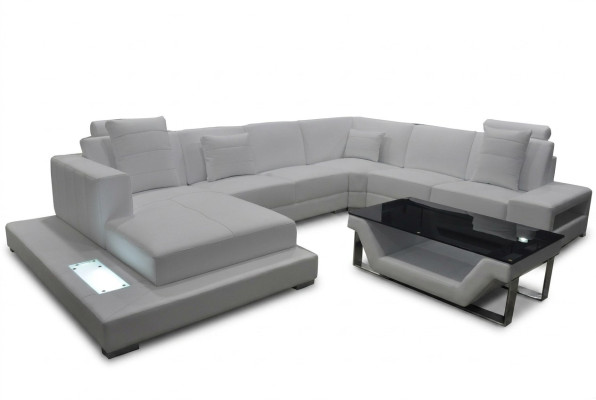 Narożnik Skóra Sofa Kanapa Podkładka Narożnik Siedziba Ustawić Żywy krajobraz Design XXL Kształt U