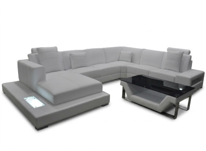 Narożnik Skóra Sofa Kanapa Podkładka Narożnik Siedziba Ustawić Żywy krajobraz Design XXL Kształt U