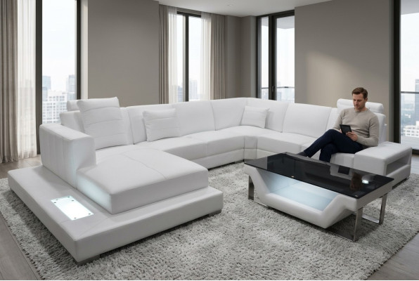 Narożnik Skóra Sofa Kanapa Podkładka Narożnik Siedziba Ustawić U kształt Żywy krajobraz design
