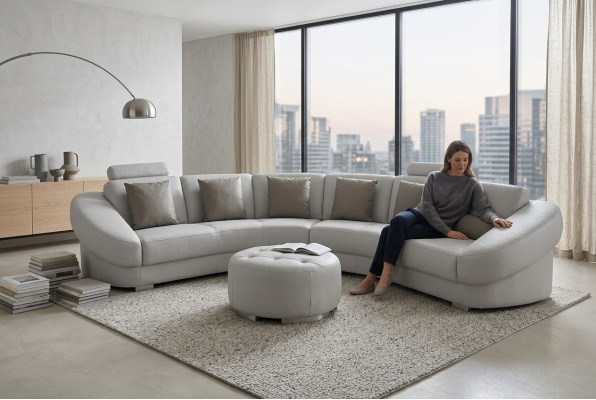 Okrągły Sofa U Shape Podkładka Narożnik Ustawić Skóra Żywy krajobraz Kanapy XXL + Stołek
