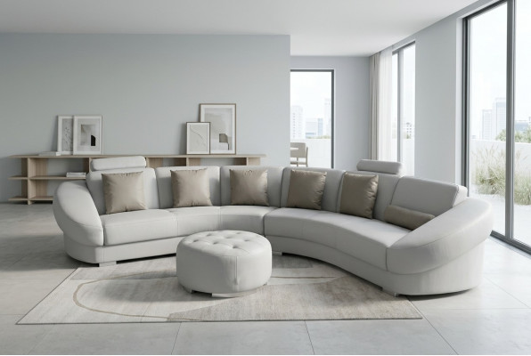 Okrągły Sofa U Shape Podkładka Narożnik Ustawić Skóra Żywy krajobraz Kanapy XXL + Stołek