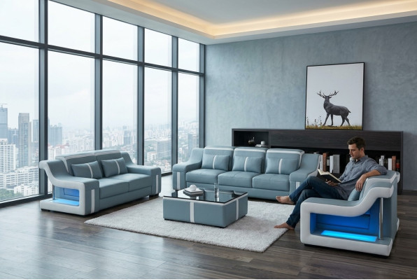 Designerska Sofa Kanapa 3+2 Siedziba Podkładka Skóra Kanapy Duże Sofy Podświetlane