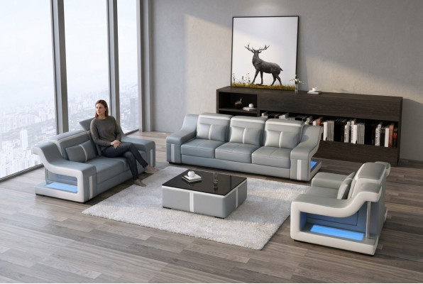 Designerska sofa trzyosobowa kanapa 3 siedziba podkładka skóry kanapy duże sofy