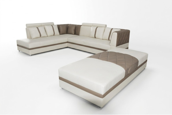 Narożnik Skóra Modern XXL Couch Żywy krajobraz Skórzana Sofa Sofa L-Shape A1128II+Stołek
