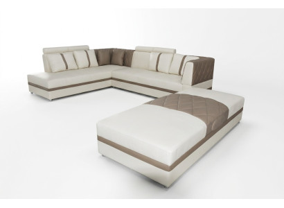 Narożnik Skóra Modern XXL Couch Żywy krajobraz Skórzana Sofa Sofa L-Shape A1128II+Stołek