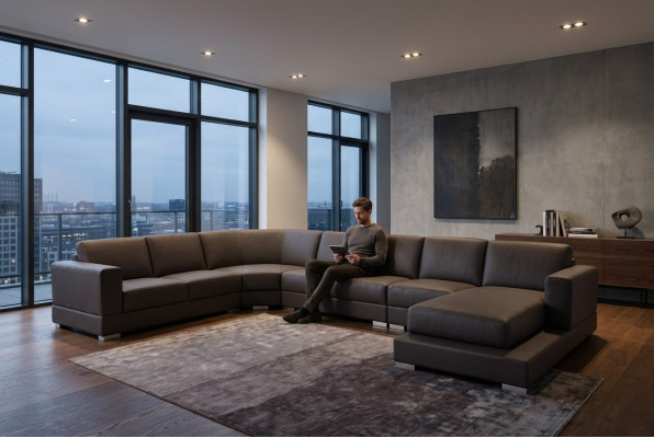 Narożnik Skóra Modern XXL Couch Żywy krajobraz Skórzana Sofa Sofa Kształt U A1127