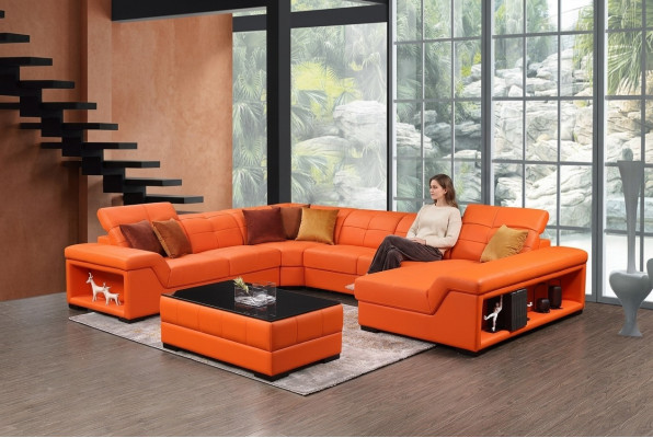 XXL Ustawić Projektant Żywy krajobraz Narożnikowa kanapa Sofa Kanapa Kształt U Tabela Skóra Nowość
