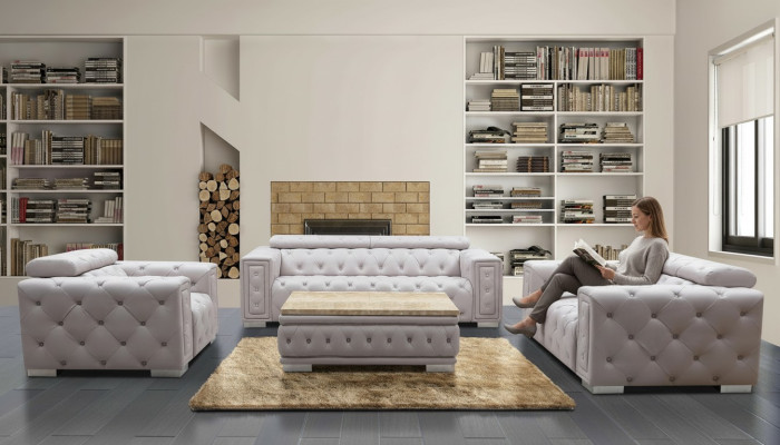 Zestaw kanapowy z tapicerką skórzaną w stylu Chesterfield, komplet kanapowy 3+2+1, nowy.