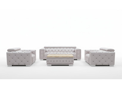 Zestaw kanapowy z tapicerką skórzaną w stylu Chesterfield, komplet kanapowy 3+2+1, nowy.
