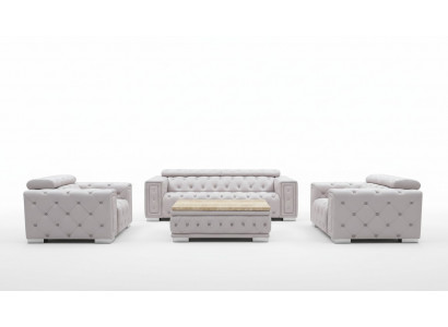 Zestaw kanapowy z tapicerką skórzaną w stylu Chesterfield, komplet kanapowy 3+2+1, nowy.