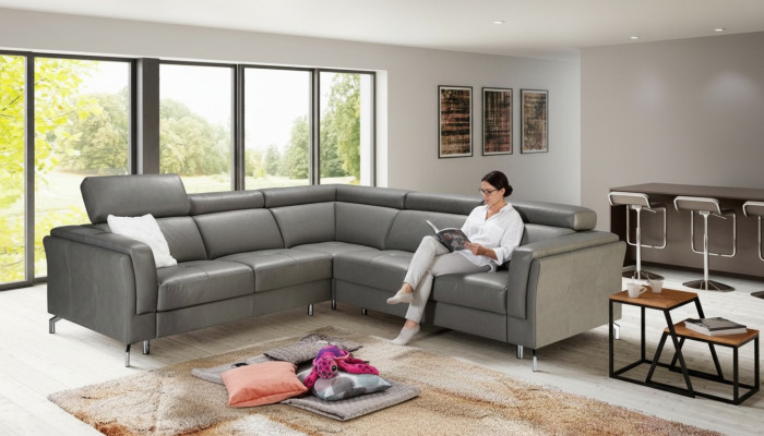 Dom Kino Sofa Kanapa Tapicerowana Sofy Narożnik Zestaw Relaksacyjny Podnóżki Skórzane