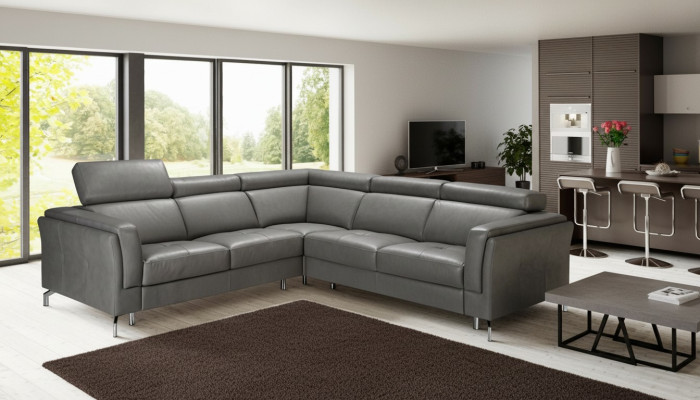Dom Kino Sofa Kanapa Tapicerowana Sofy Narożnik Zestaw Relaksacyjny Podnóżki Skórzane