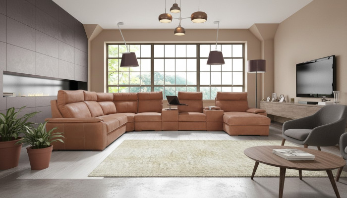 Meble do siedzenia w kształcie litery L z półką, schładzalnikiem, funkcją łóżka - sofa do spania, kanapa.